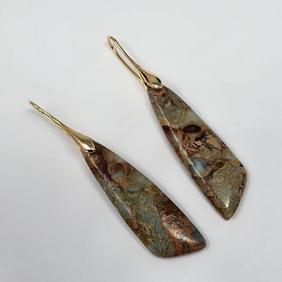 Green Marbled Dangle Earrings - Picture 9 of 10